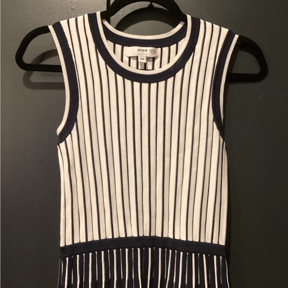 Jason Wu Sleeveless Blue White Stripe pleated knit Swing Mini dress XS - Picture 13 of 13